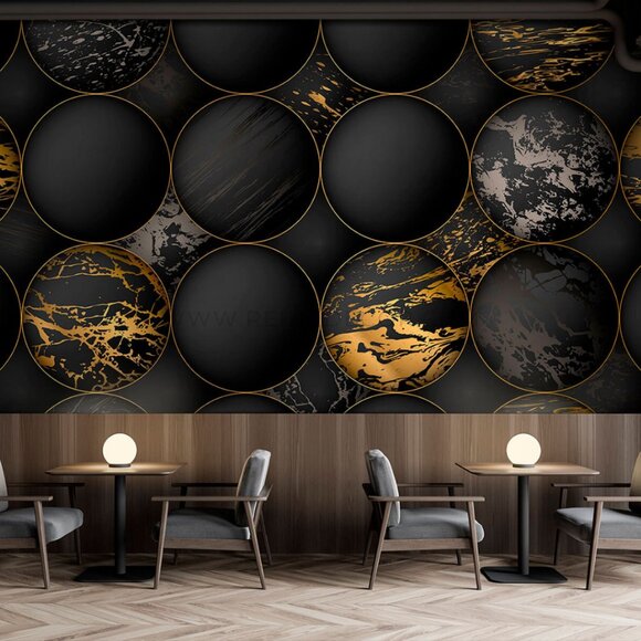 3D Gold and Black Brushed Metallic Orbs Wallpaper - Picture 3 of 9